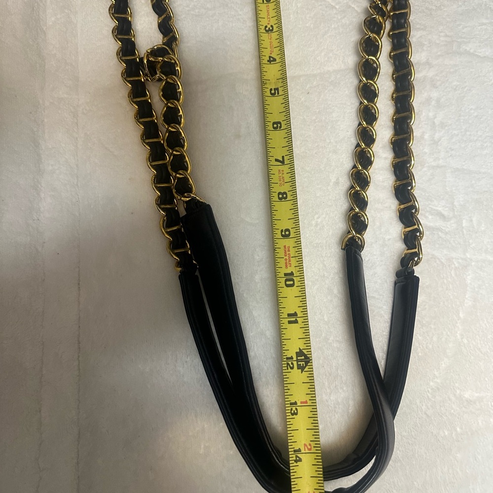 Black and Gold Structured Shoulder Bag with Chain Straps - Picture 12 of 12